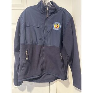 Vintage Tri Mountain Pirate's Booty Snacks Embroidered Fleece Zip Jacket M Navy